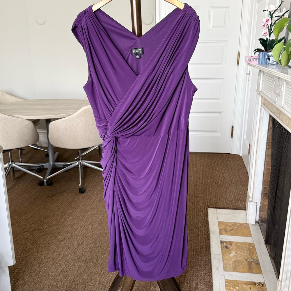 Adrianna Papell Woman Plum Ruched Sheath Cocktail Dress 20W V-Neck